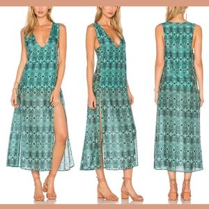 NWT $228 ViX Siena Silk Blend Snake Print Caftan CoverUp‎ Green [SZ Medium ]